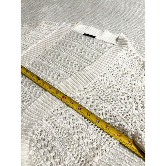 Intriguing Threads Cream Open Knit Boho Crochet Cardigan M/L Summer Layer - Picture 5 of 7